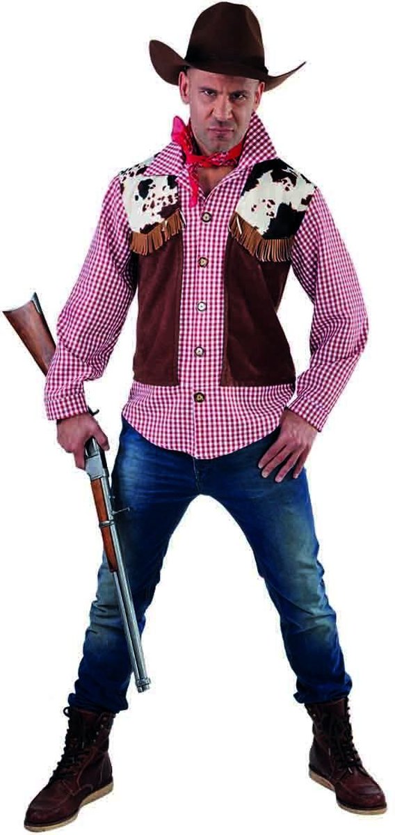 Cowboy & Cowgirl Kostuum | Prairie Jager Cowboy Hemd En Vest Man | Medium | Bierfeest | Verkleedkleding